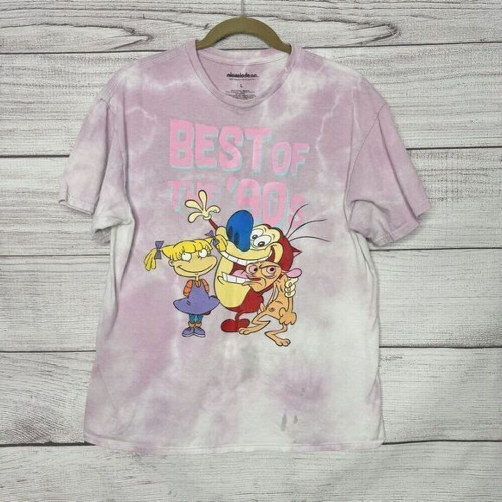NIckelodeon Best of the 90's Tie Dye Ren Stimpy Rocko Pink T-shirt‎ size L